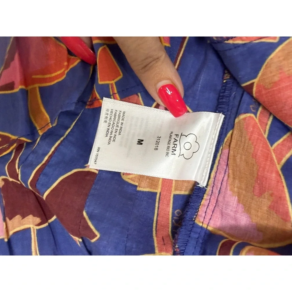 Farm Rio Bright Blue Mushroom Sketch Blouse Buttons M NEW Statement